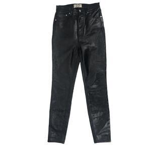We The Free Shiny Black Faux Leather Button Fly Pants Size 27
